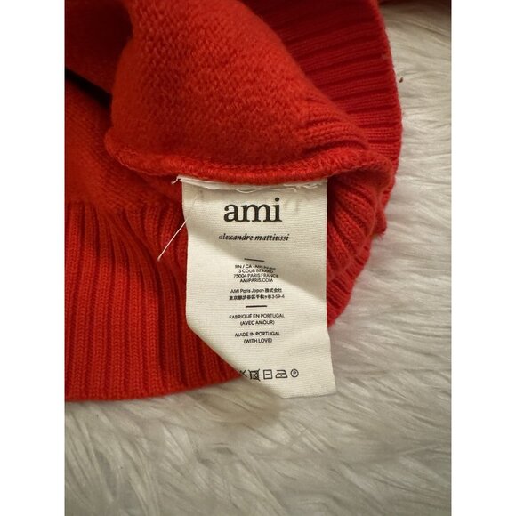 AMI Paris Alexandre Mattiussi Oversized Heart Embroidered Sweater Wool Red Small - Picture 6 of 7